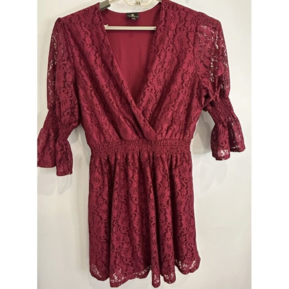 Disney Princess Womens Burgundy Red Lace Dress Wrap Front Ruched Waist XL
